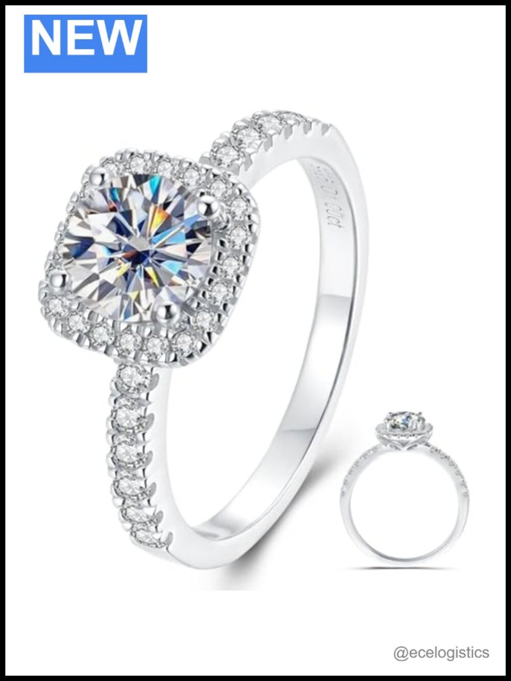 Moissanite Wedding Band 925 Sterling Silver 18K White Gold Plated Ring